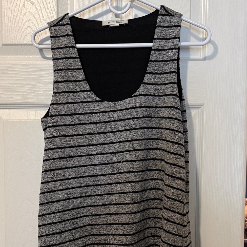 White House Black Market Black and Gray Striped Tank Top